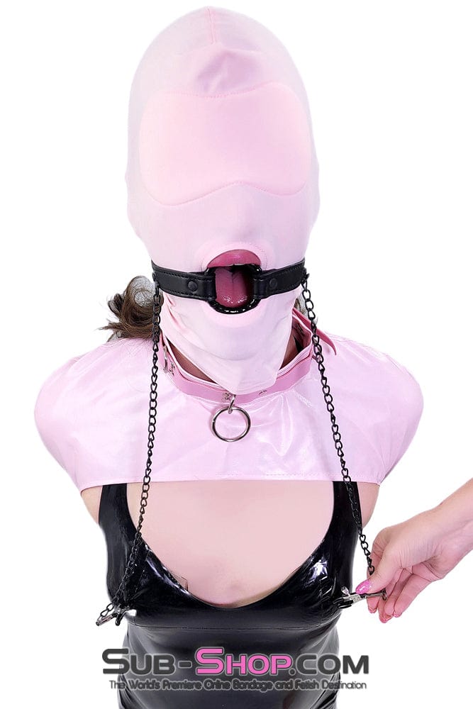 Sissy 1145DL-SIS      Pink Sissy Spandex Open Mouth Hood with Sewn In Blindfold