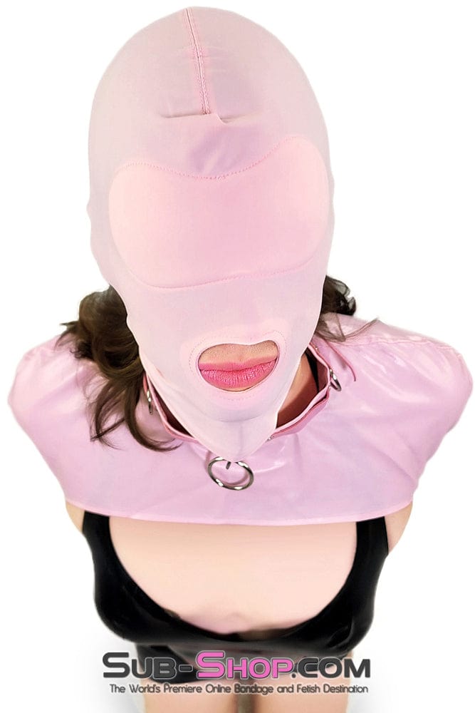 Sissy 1145DL-SIS      Pink Sissy Spandex Open Mouth Hood with Sewn In Blindfold