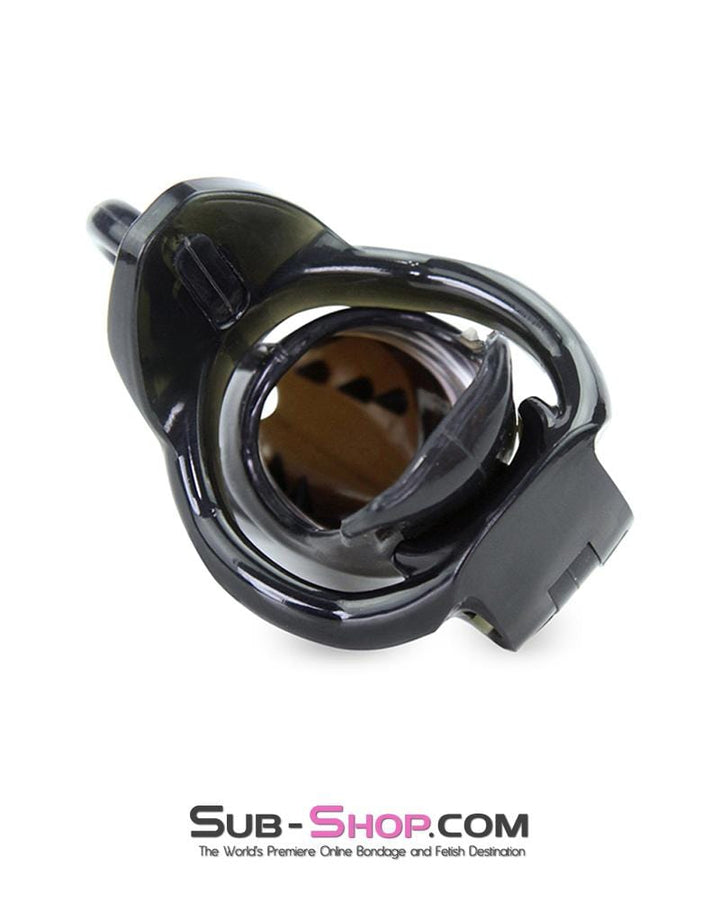 Sissy 1387AR-SIS      Sissy Cocktease Spiked Long Black Cock Blocker Silicone Locking Male Chastity with Ball Divider