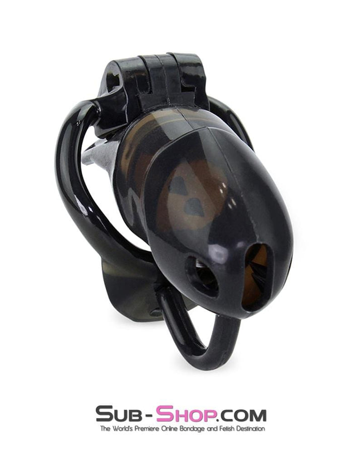Sissy 1387AR-SIS      Sissy Cocktease Spiked Long Black Cock Blocker Silicone Locking Male Chastity with Ball Divider