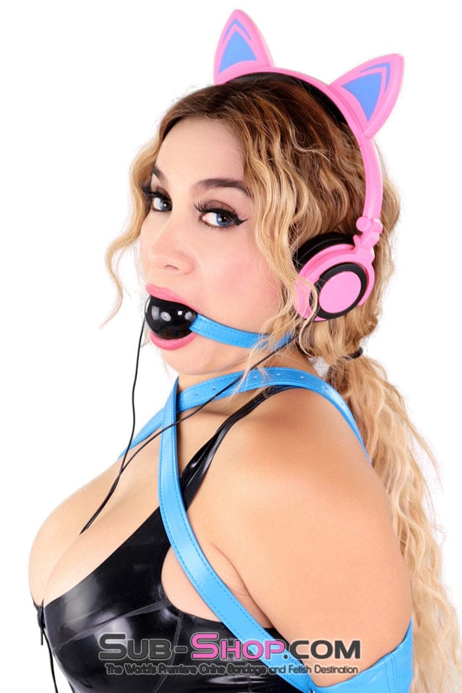 Sissy 1617DL-SIS      Pretty Sissy Boi Black Rubber Ballgag on Tantric Professional Dominatrix Blue Strap