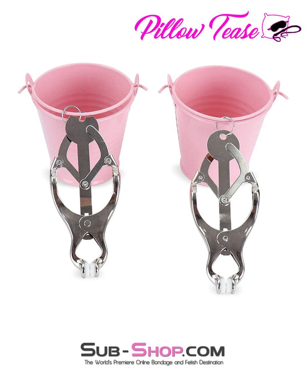 Sissy 1780M-SIS      Prissy Sissy Boi Funishment Clover Clamps with Pink Dominant Female Weight Buckets
