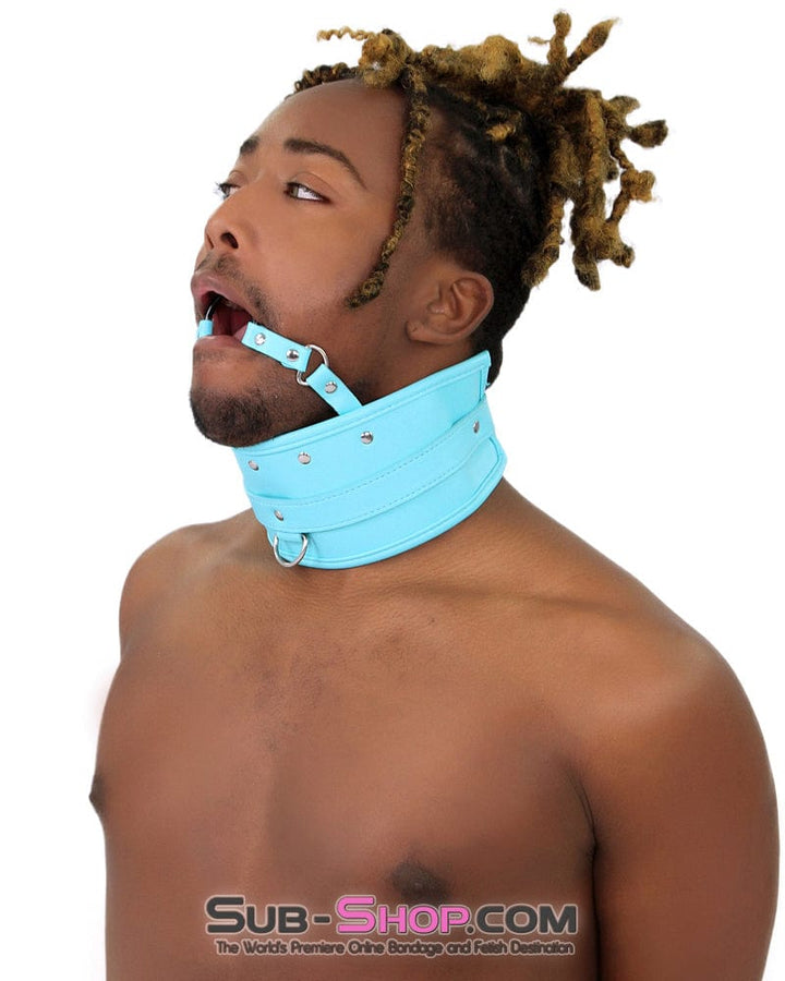 Sissy 1882MQ-SIS      Pretty Sissy Feminization Boi Bondage Slave Diamond Blue Posture Collar with Ring Gag