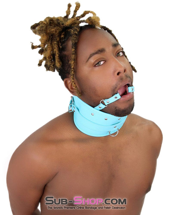 Sissy 1882MQ-SIS      Pretty Sissy Feminization Boi Bondage Slave Diamond Blue Posture Collar with Ring Gag