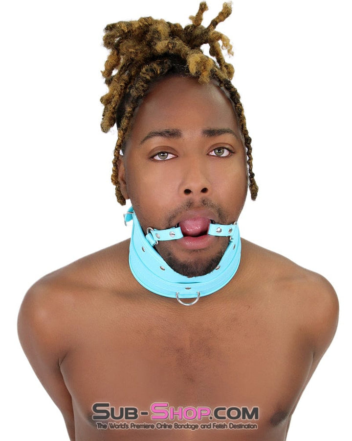 Sissy 1882MQ-SIS      Pretty Sissy Feminization Boi Bondage Slave Diamond Blue Posture Collar with Ring Gag