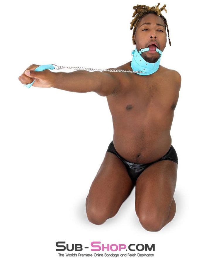 Sissy 1882MQ-SIS      Pretty Sissy Feminization Boi Bondage Slave Diamond Blue Posture Collar with Ring Gag