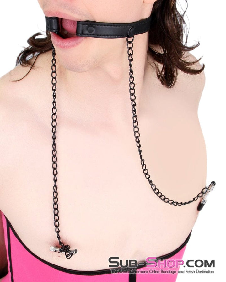 Sissy 2258MQ-SIS      Oh-My Pretty Mistress Sessions Sissy Slave Ring Gag with Black Wicked Nipple Clamps Set