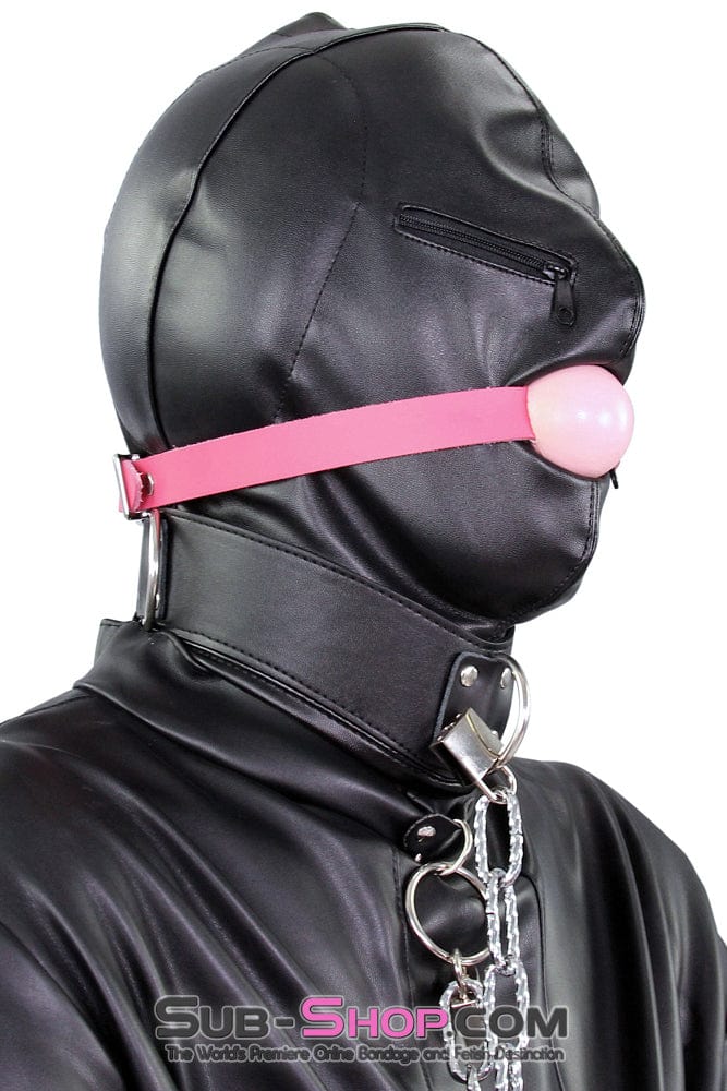 Sissy 2286ZG-SIS      Pretty Sissy Gurl Sensory Deprivation Zippered Eyes and Mouth Hood BDSM Mistress for Hire with Ear Pads
