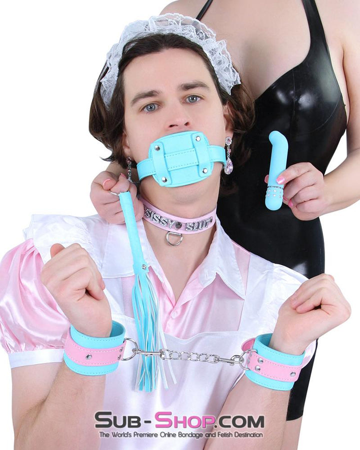 Sissy 2739RS-SIS      Pretty Sissy Slave Locking Sissy Chastity Rubber Penis Gag, Diamond Blue Strap