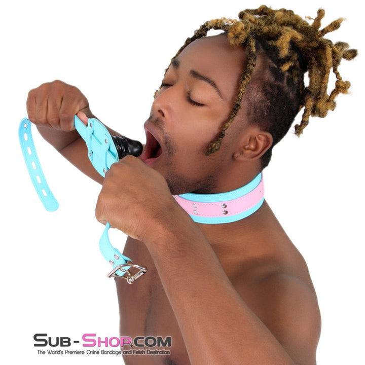 Sissy 2739RS-SIS      Pretty Sissy Slave Locking Sissy Chastity Rubber Penis Gag, Diamond Blue Strap