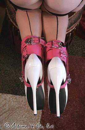 Sissy 6793A-SIS      Enforced Sissy Femininity Hot Pink Locking Bondage Shoe Cuffs