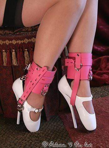 Sissy 6793A-SIS      Enforced Sissy Femininity Hot Pink Locking Bondage Shoe Cuffs