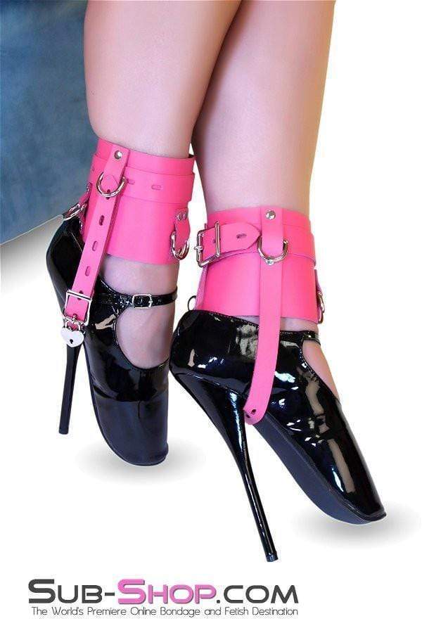 Sissy 6793A-SIS      Enforced Sissy Femininity Hot Pink Locking Bondage Shoe Cuffs