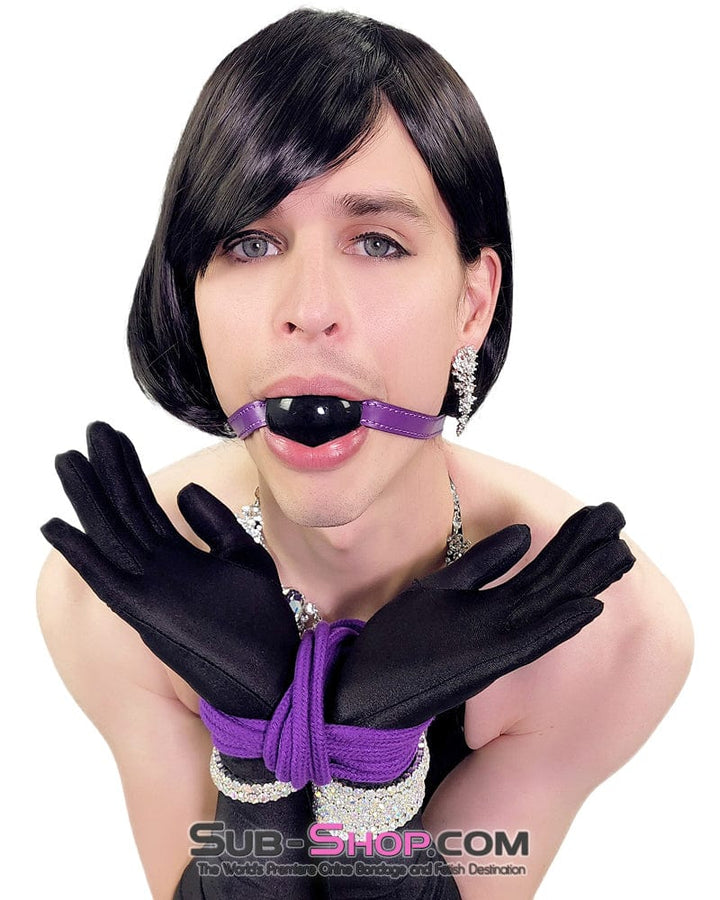 Sissy 7087DL-SIS      Black Rubber Ballgag on Purple Strap
