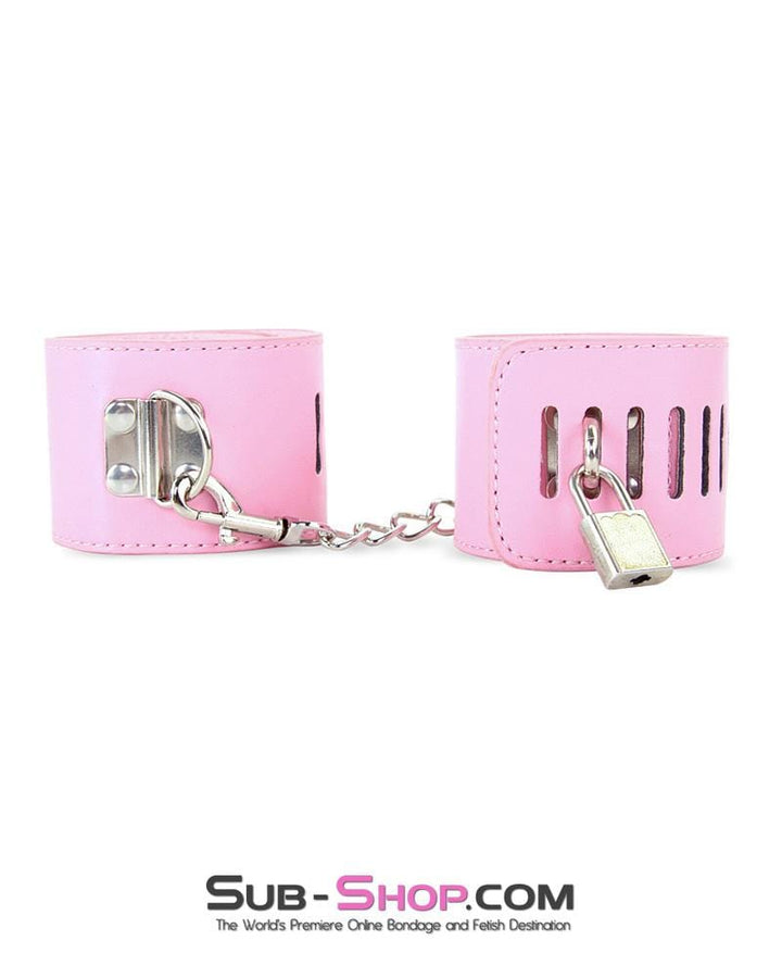 Sissy 7899M-SIS      Locking Sissy Princess Pink Vegan Leather Handcuffs & Chain Set