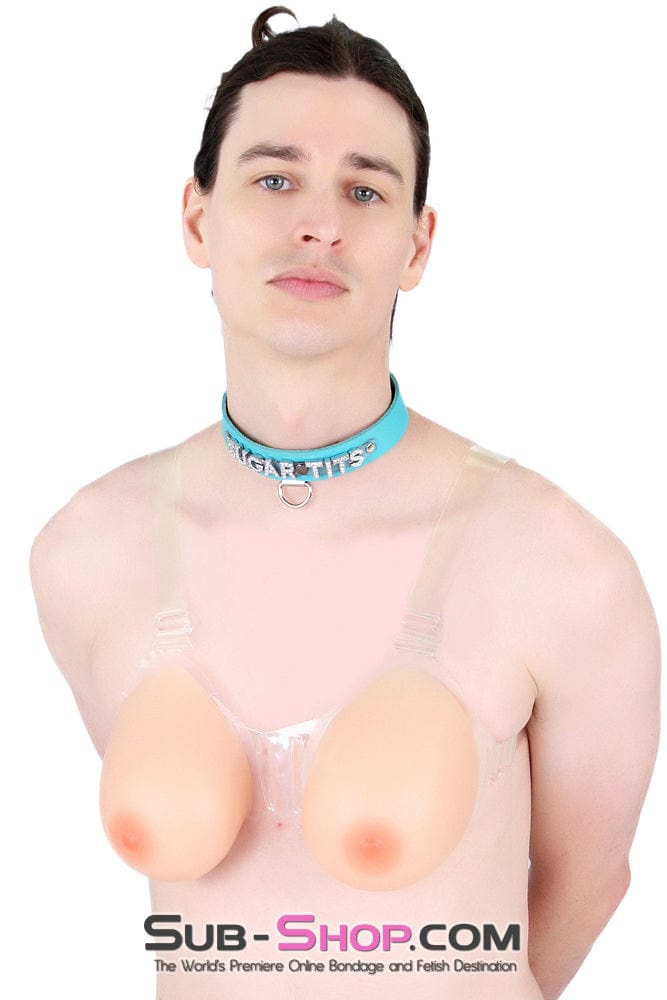Sissy 9877RS-SIS      Gia Real Forced Feminization Fantasy Female Led Relationship Feel Silicone Crossdressing Sissy Breast Forms with Nipples and Clear Straps, DD Cup