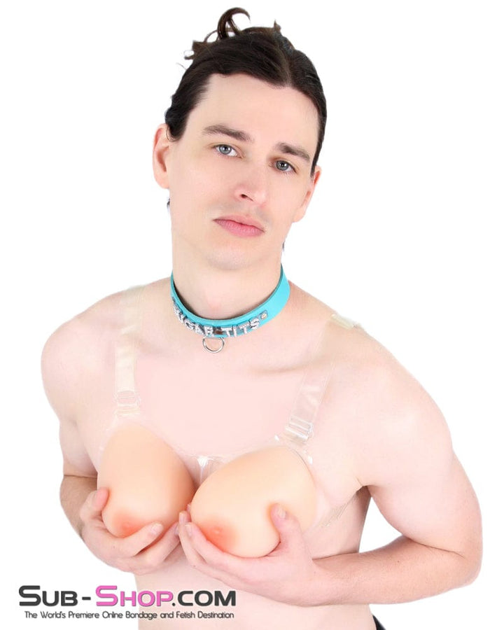 Sissy 9877RS-SIS      Gia Real Forced Feminization Fantasy Female Led Relationship Feel Silicone Crossdressing Sissy Breast Forms with Nipples and Clear Straps, DD Cup