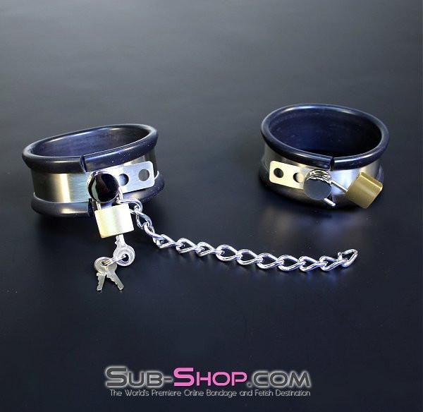 Steel Bondage 1844M      Steel Your Heart Rubber Lined Stainless Steel Locking Cuffs