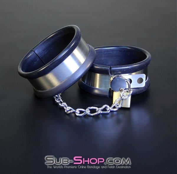 Steel Bondage 1844M      Steel Your Heart Rubber Lined Stainless Steel Locking Cuffs