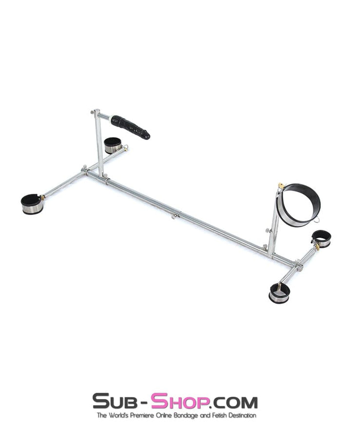 Steel Bondage 6916M      Dildo Stockade with Rubber Lined Collar, Wrist and Ankle Cuffs