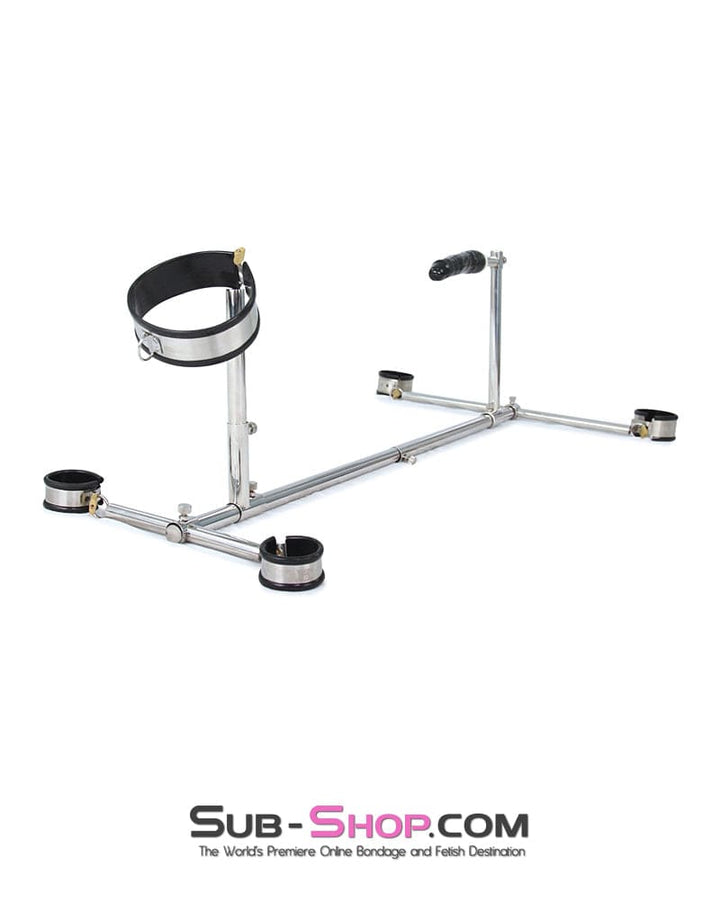 Steel Bondage 6916M      Dildo Stockade with Rubber Lined Collar, Wrist and Ankle Cuffs