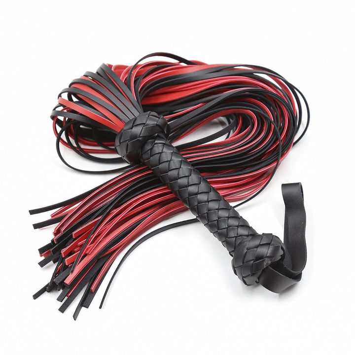 Whip 1727MQ      25 Inch Braided Handle Black and Red Punishment Flogger