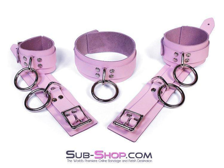 Wrist and Ankle Bondage 0992A      Captured Beauty Princess Pink Leather Bondage Wrist Cuffs