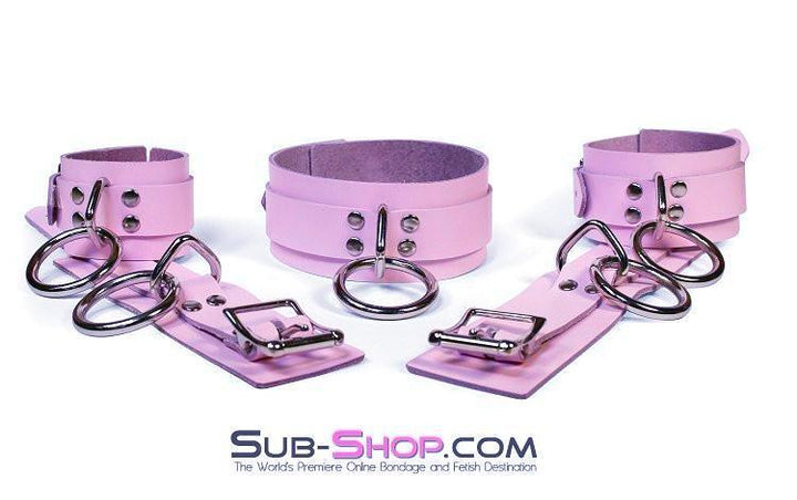 Wrist and Ankle Bondage 0992A      Captured Beauty Princess Pink Leather Bondage Wrist Cuffs