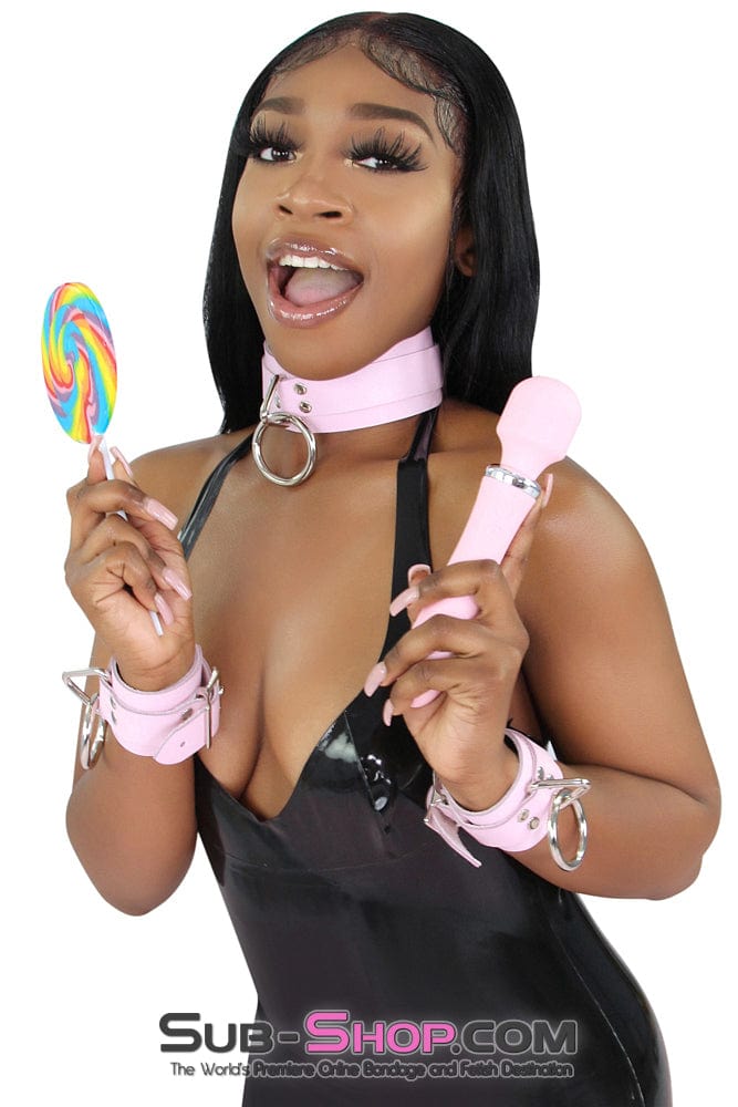 Wrist and Ankle Bondage 0992A      Captured Beauty Princess Pink Leather Bondage Wrist Cuffs