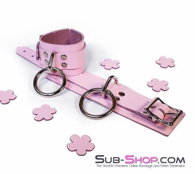 Wrist and Ankle Bondage 0992A      Captured Beauty Princess Pink Leather Bondage Wrist Cuffs