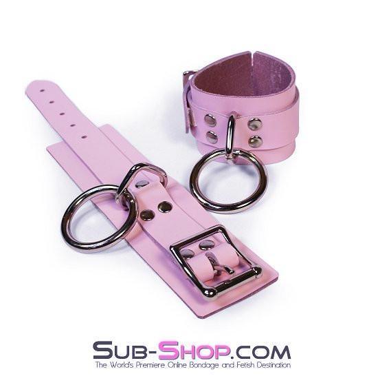 Wrist and Ankle Bondage 0992A      Captured Beauty Princess Pink Leather Bondage Wrist Cuffs