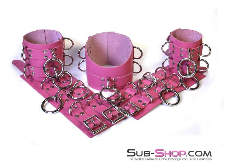 Wrist and Ankle Bondage 2290A      Controlled Hot Pink Leather Bondage Ankle Cuffs